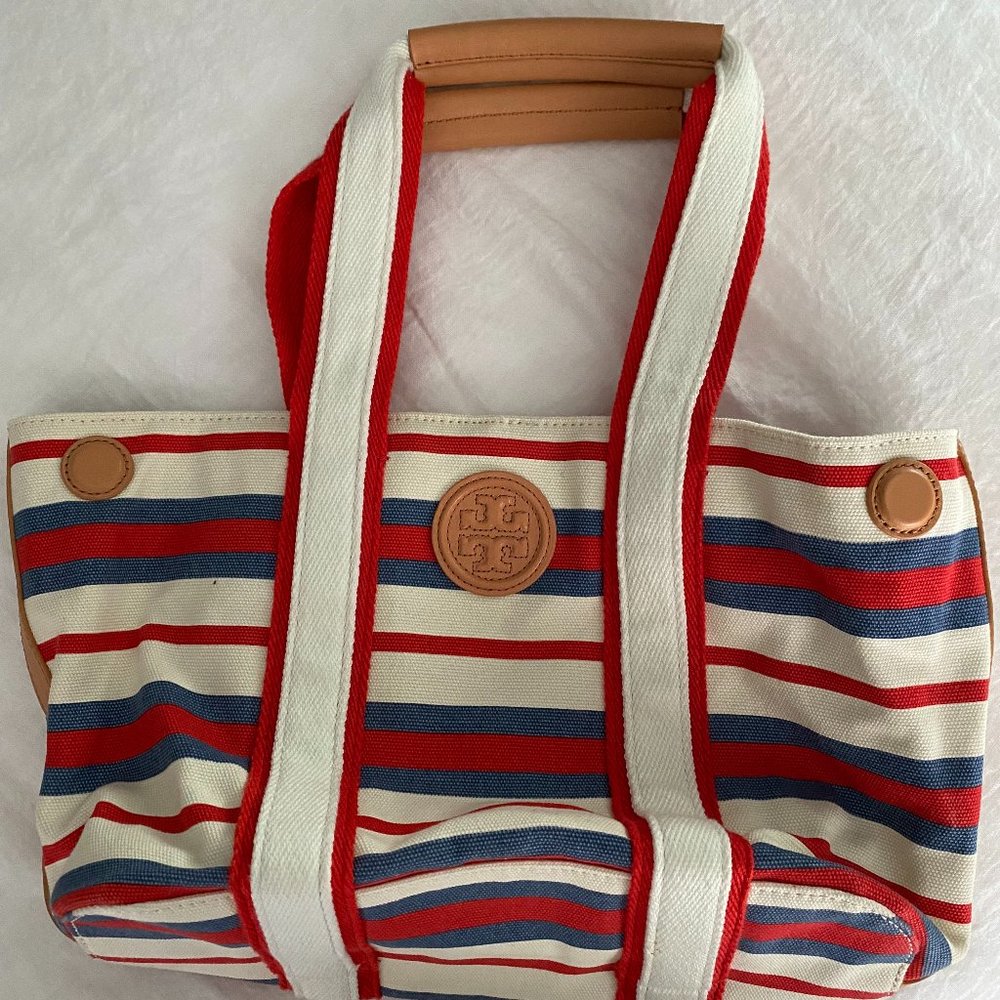 Tory Burch Red White and Blue Canvas Tote